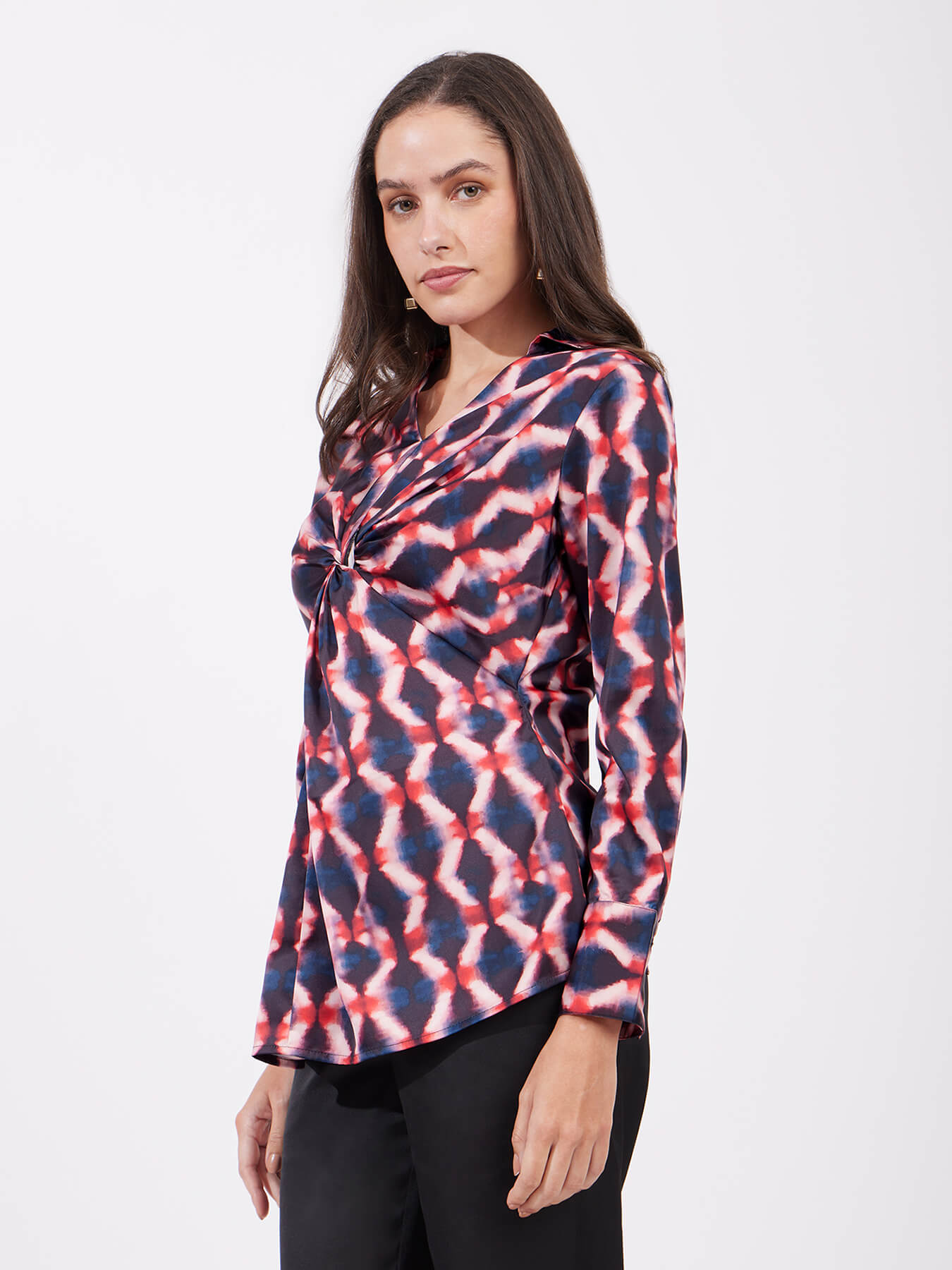 Satin Geometric Print Top - Multicolour