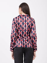 Satin Geometric Print Top - Multicolour