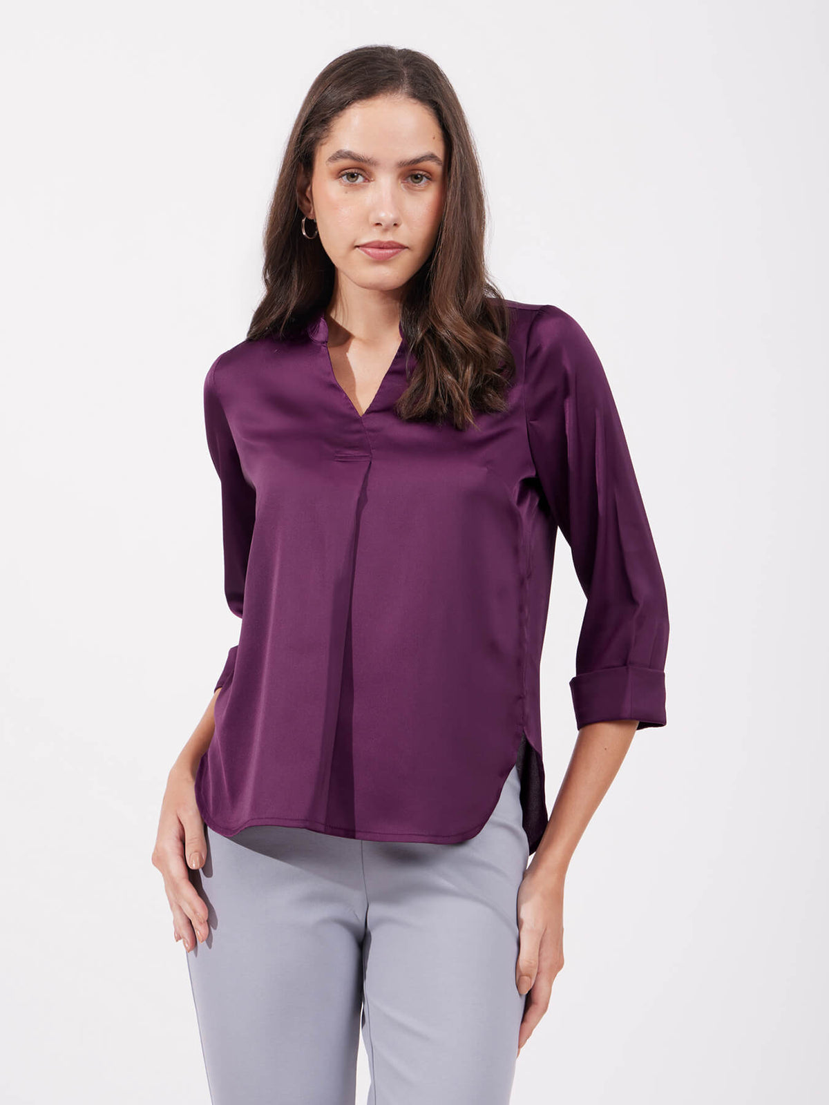 Satin Pleated Top - Burgandy