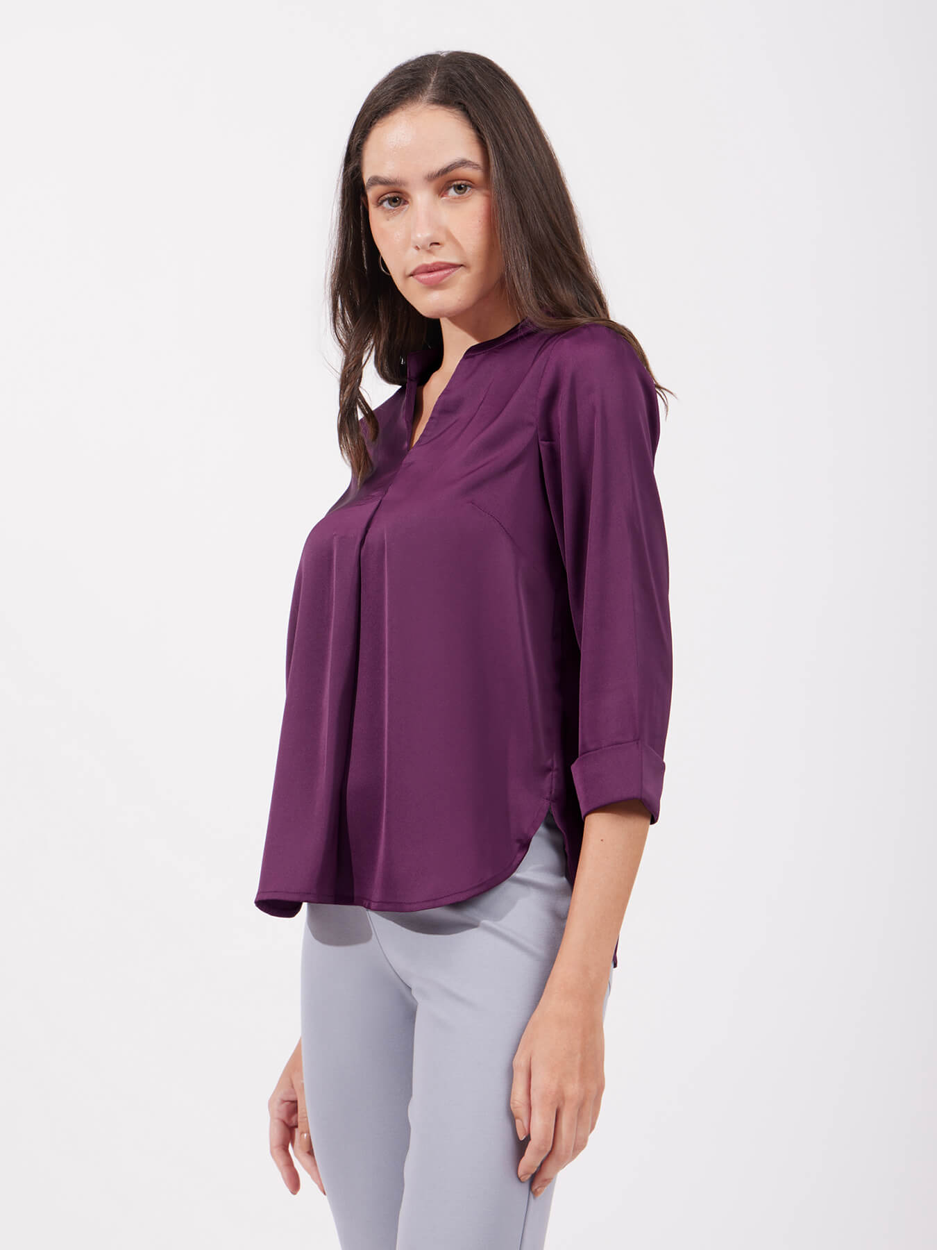 Satin Pleated Top - Burgandy