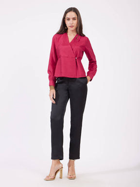 Silk Wrap Top - Fuchsia