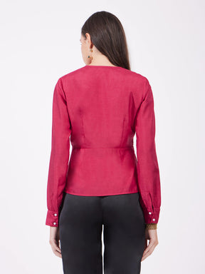 Silk Wrap Top - Fuchsia