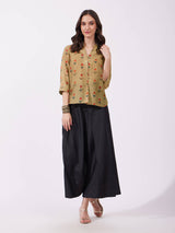 Chanderi Floral Pleated Top - Mustard