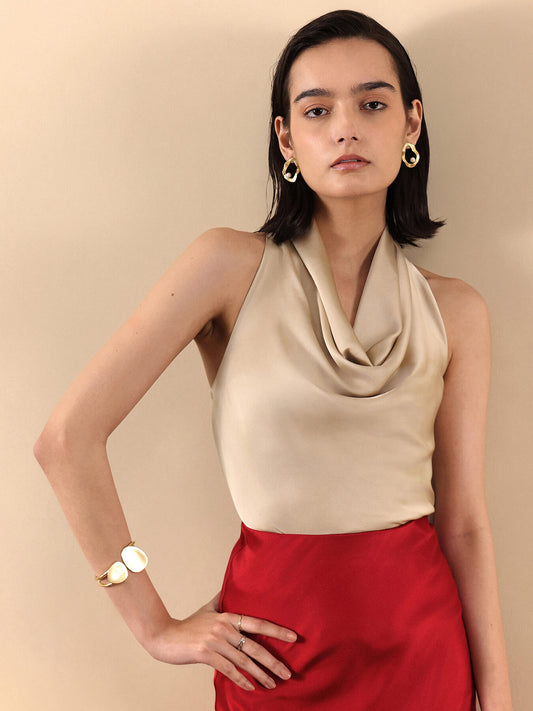 Satin Halter Neck Top - Beige