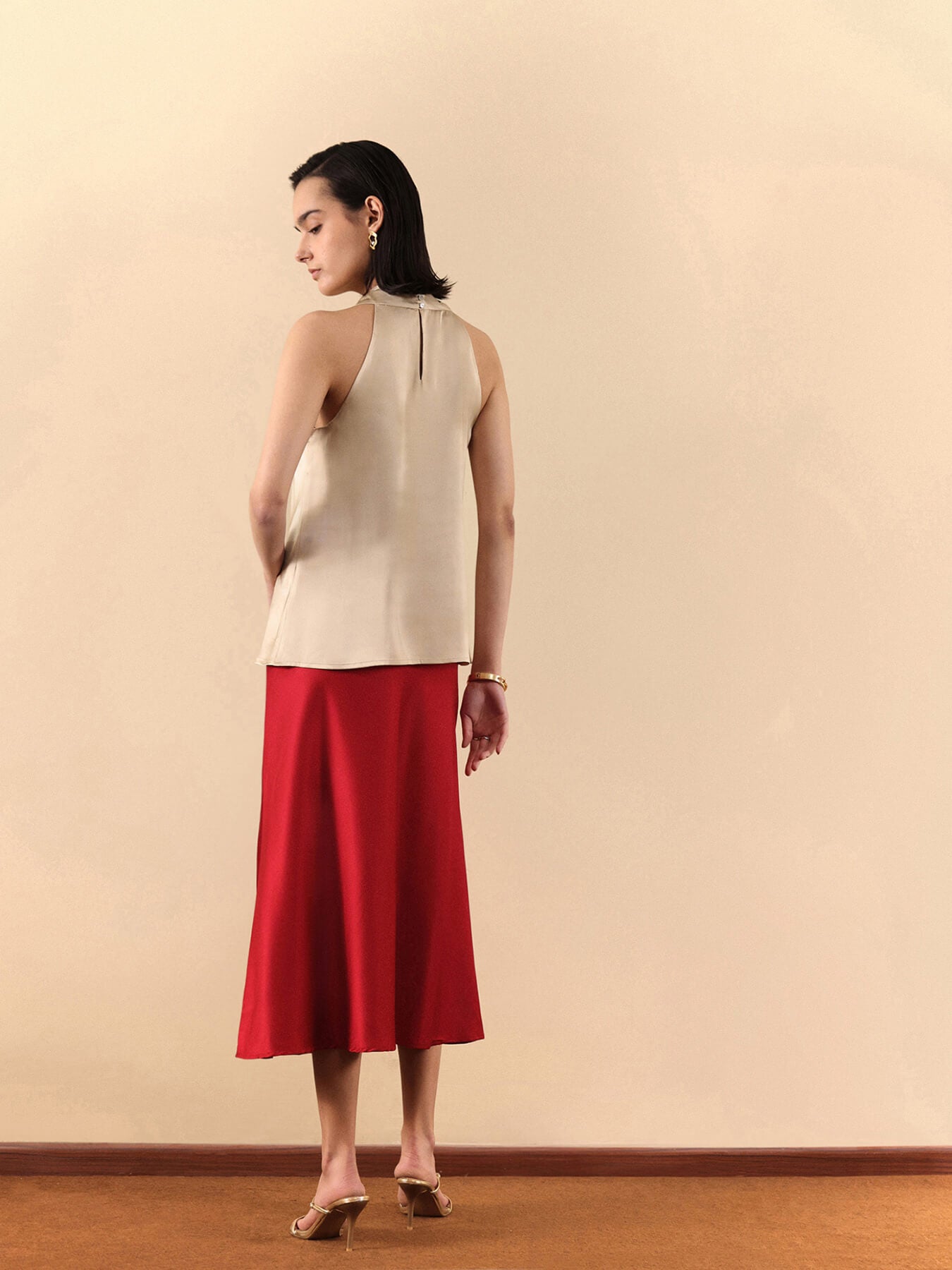 Satin Halter Neck Top - Beige