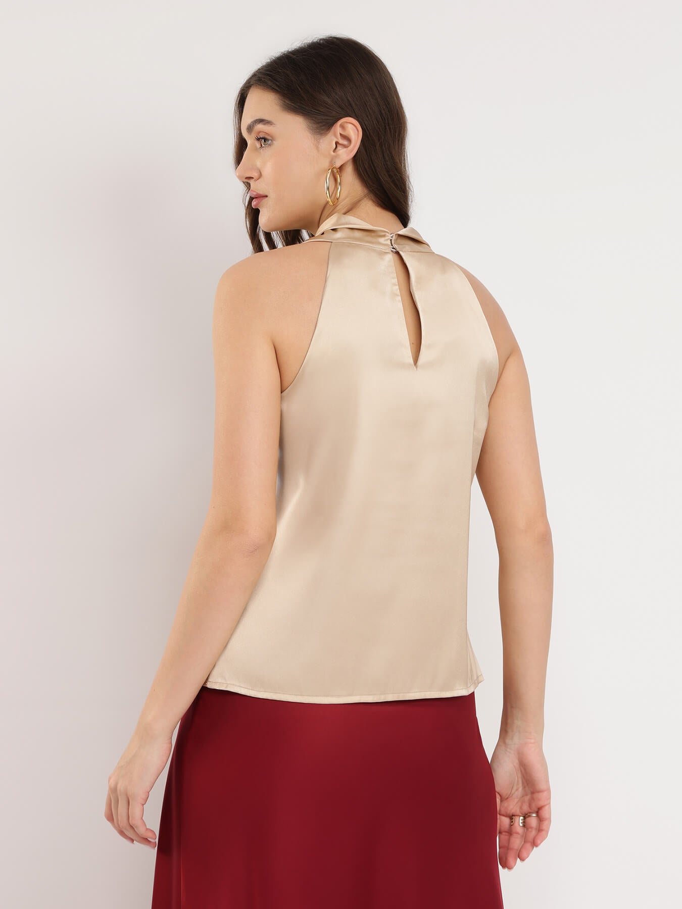 Satin Halter Neck Top - Beige