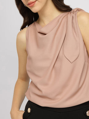 Cowl Tie-up Top - Beige