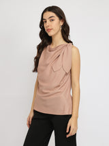 Cowl Tie-up Top - Beige