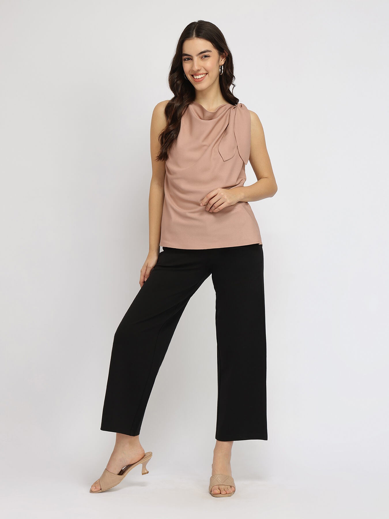 Cowl Tie-up Top - Beige