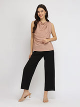 Cowl Tie-up Top - Beige