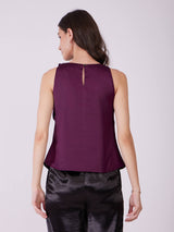 Satin Shoulder Bow Detail Top - Plum