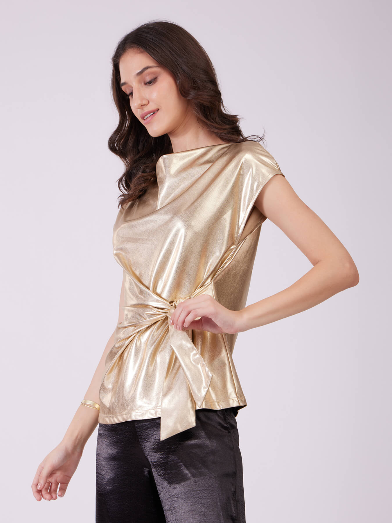Foiled Knitted Top - Gold