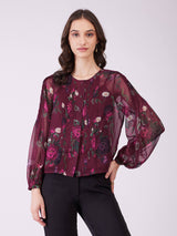 Chiffon Floral Printed Top - Plum