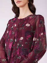 Chiffon Floral Printed Top - Plum