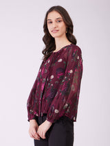 Chiffon Floral Printed Top - Plum