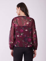 Chiffon Floral Printed Top - Plum