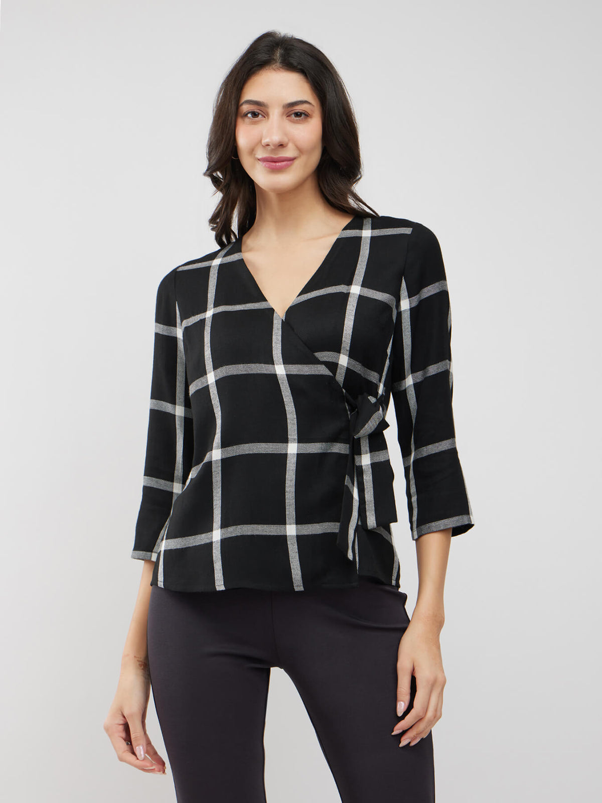 Checkered Wrap Top - Black And White