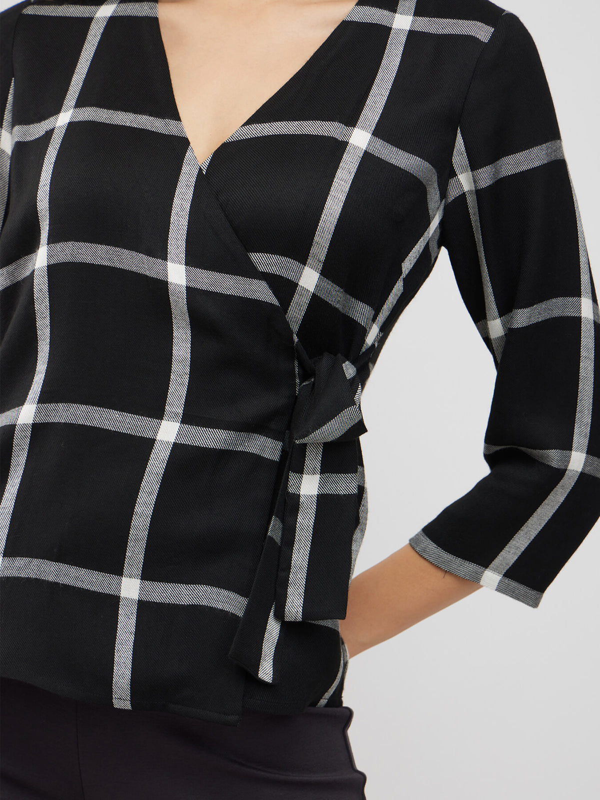 Checkered Wrap Top - Black And White