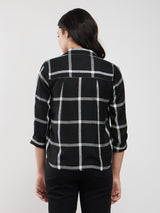 Checkered V-Neck Top - Black And White