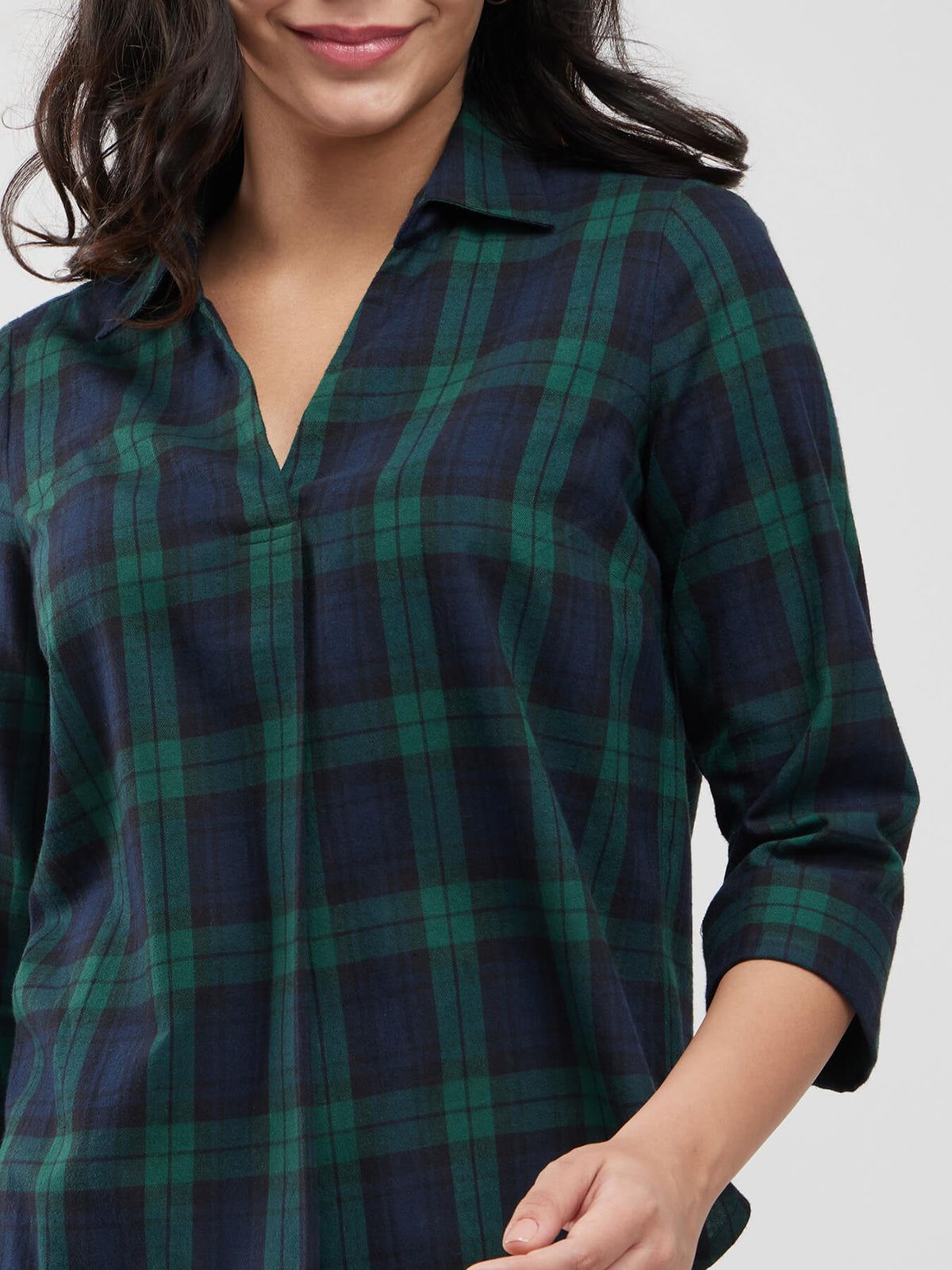 Cotton Checkered Top - Green And Black