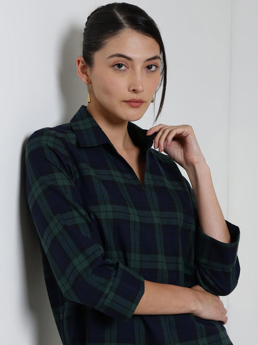 Cotton Checkered Top - Blue