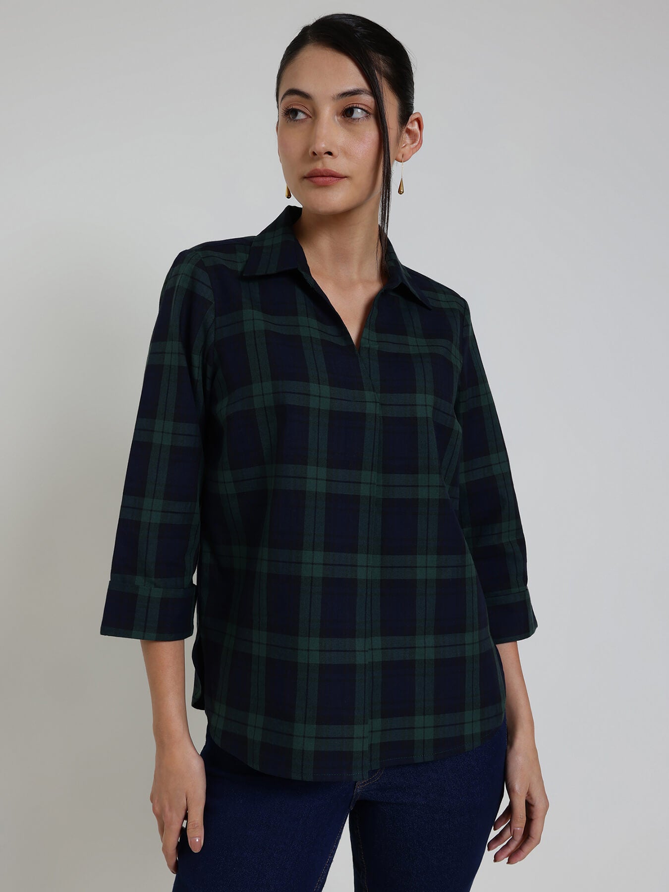 Cotton Checkered Top - Blue
