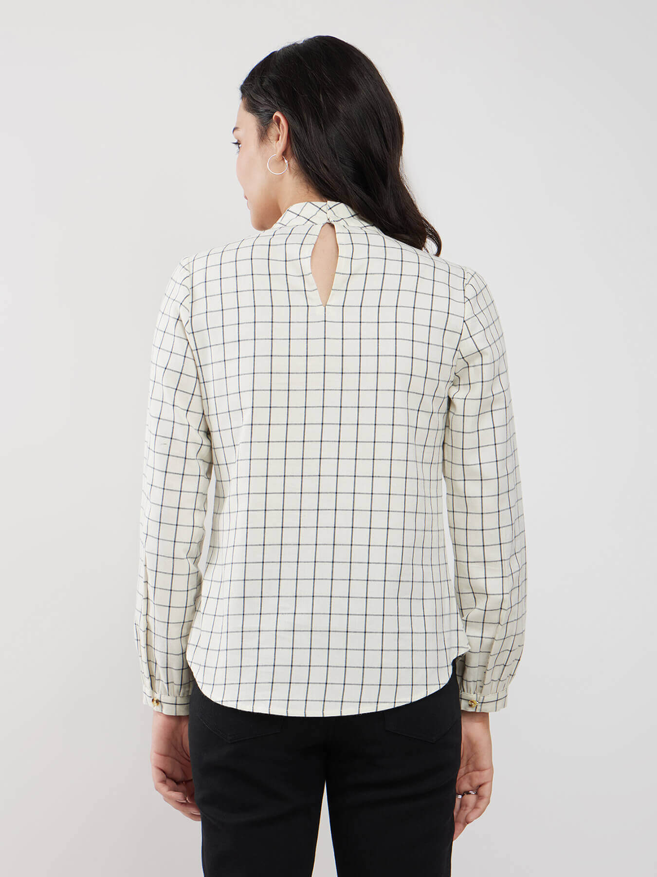 Cotton Checkered Top - Off White And Black