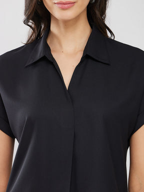 Collared Drop Shoulder Top - Black