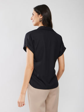 Collared Drop Shoulder Top - Black