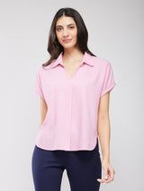 Collared Drop Shoulder Top - Dusty Pink