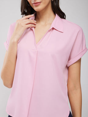 Collared Drop Shoulder Top - Dusty Pink