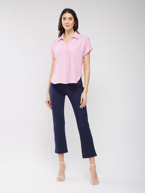 Collared Drop Shoulder Top - Dusty Pink