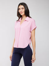 Collared Drop Shoulder Top - Dusty Pink