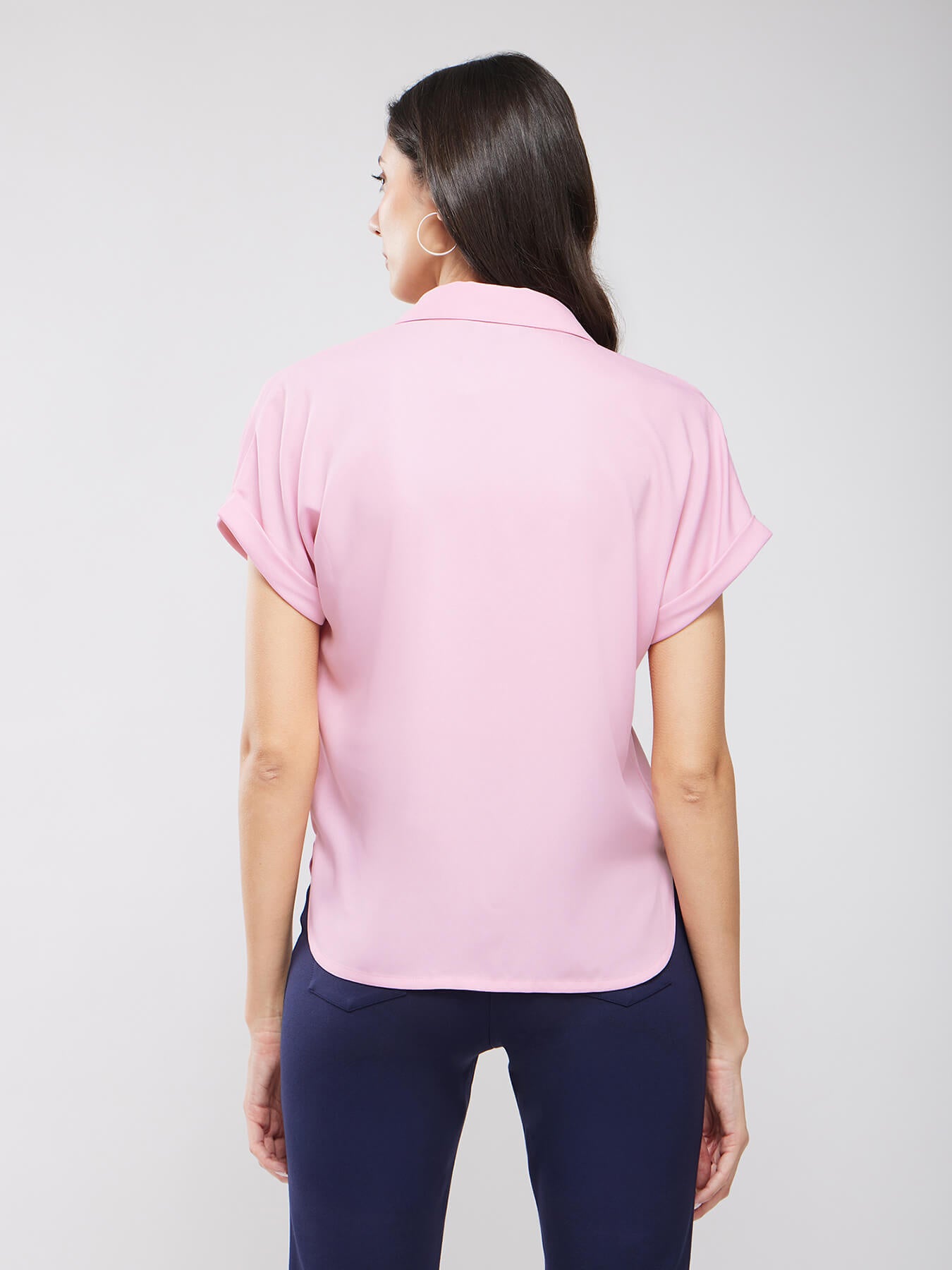 Collared Drop Shoulder Top - Dusty Pink