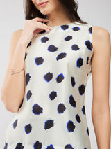 Satin Floral Print Top - Off White And Black