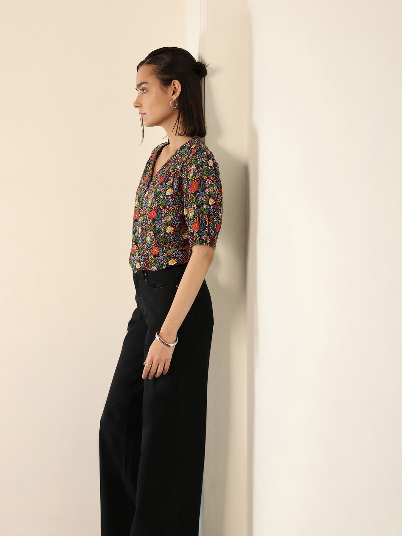 Viscose Floral Top - Black