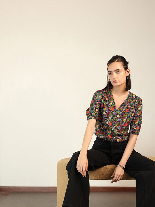 Viscose Floral Top - Black