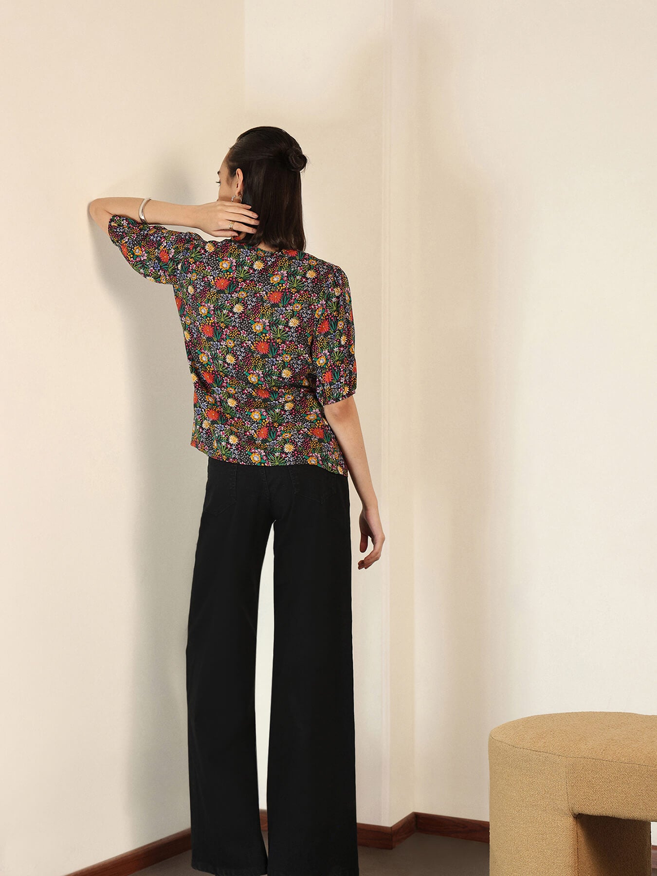 Viscose Floral Top - Black