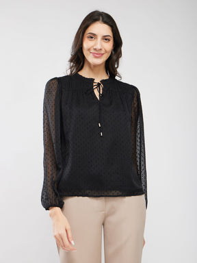 Chiffon Ruffle Neck Top - Black