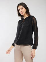 Chiffon Ruffle Neck Top - Black