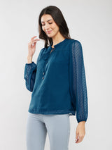 Chiffon Ruffle Neck Top - Teal