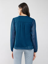 Chiffon Ruffle Neck Top - Teal