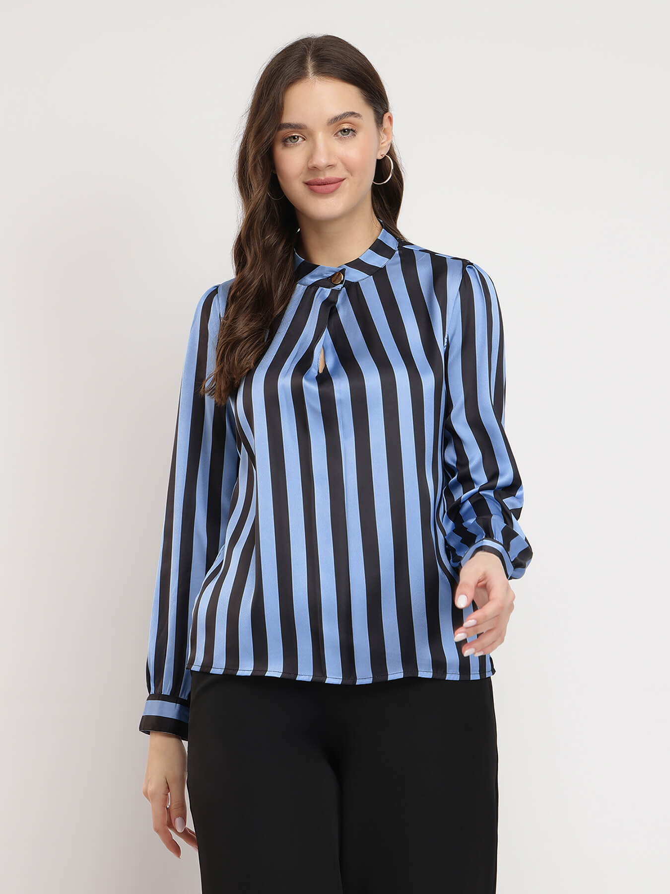 Satin Striped Top - Blue