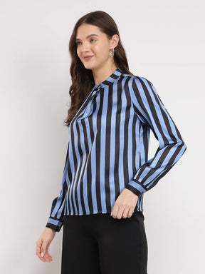 Satin Striped Top - Blue