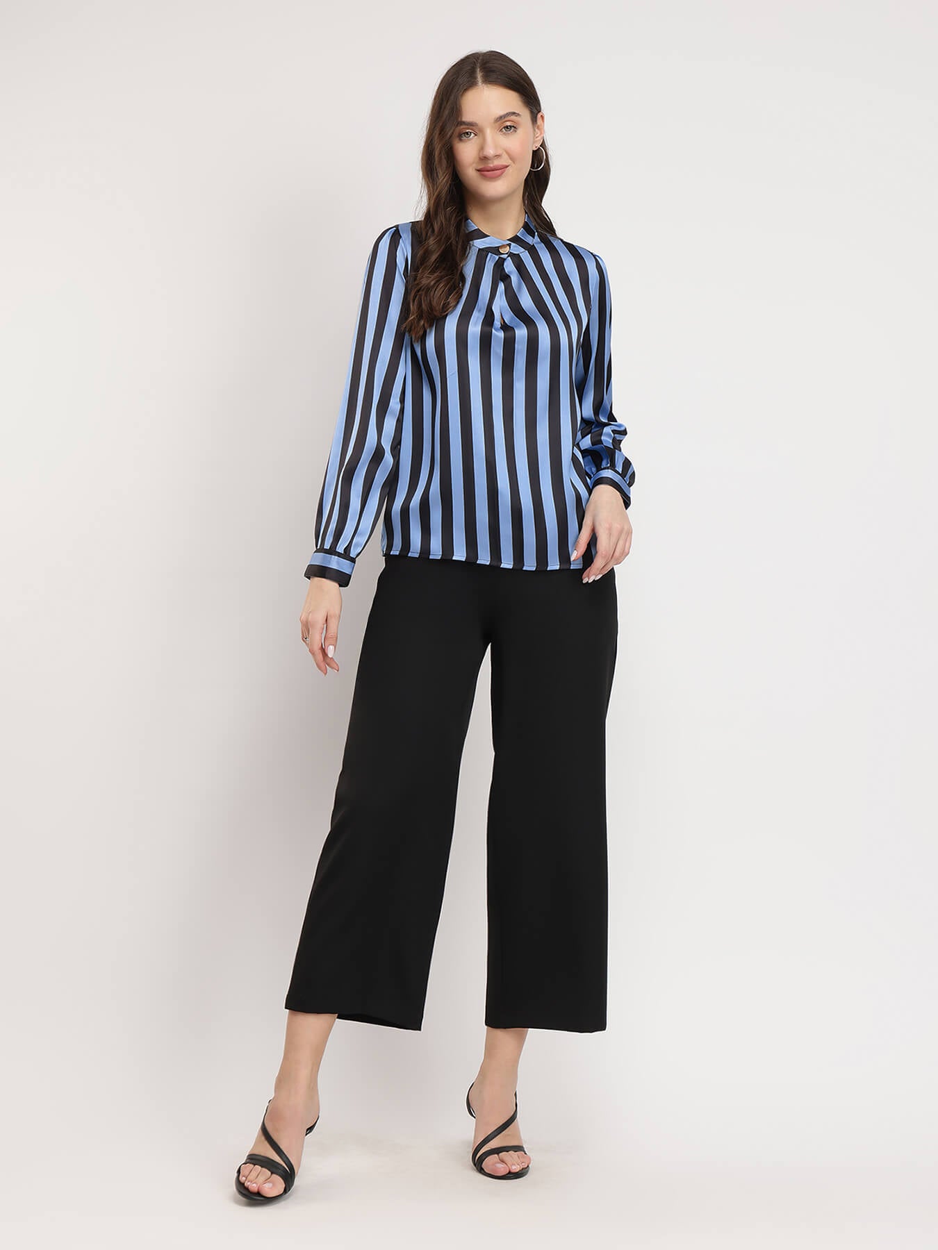 Satin Striped Top - Blue