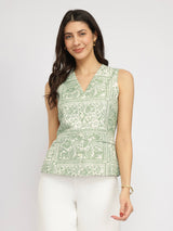 Linen Blend Floral Waistcoat - White