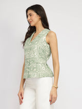 Linen Blend Floral Waistcoat - White