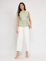 Linen Blend Floral Waistcoat - White