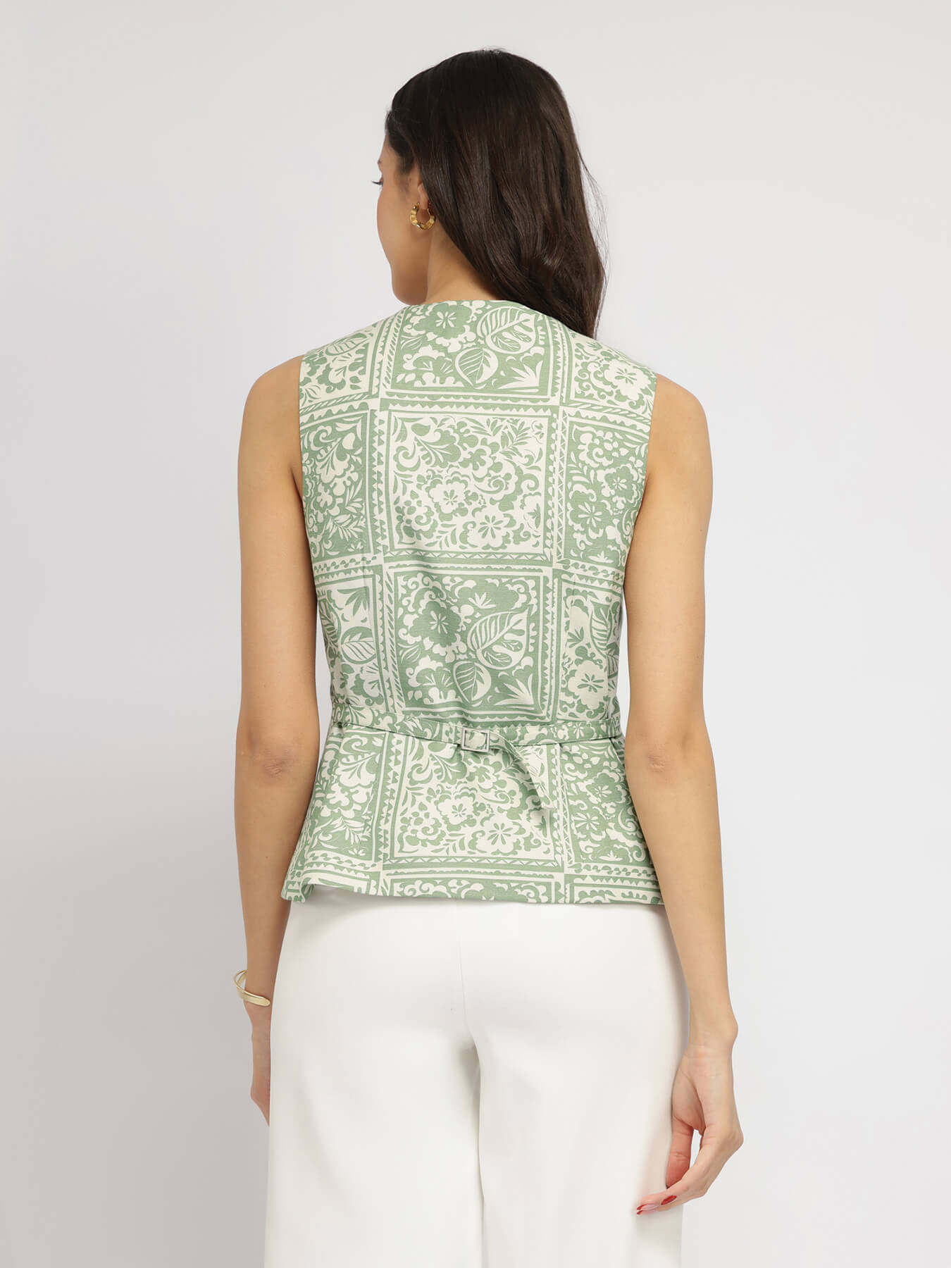 Linen Blend Floral Waistcoat - White