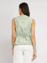 Linen Blend Floral Waistcoat - White